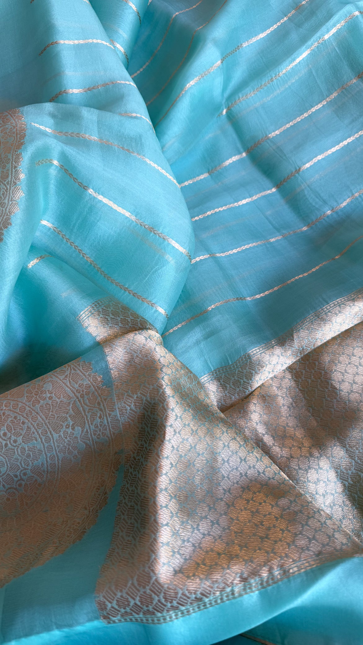 Blush blue kora silk banarasi border kadhwa saree